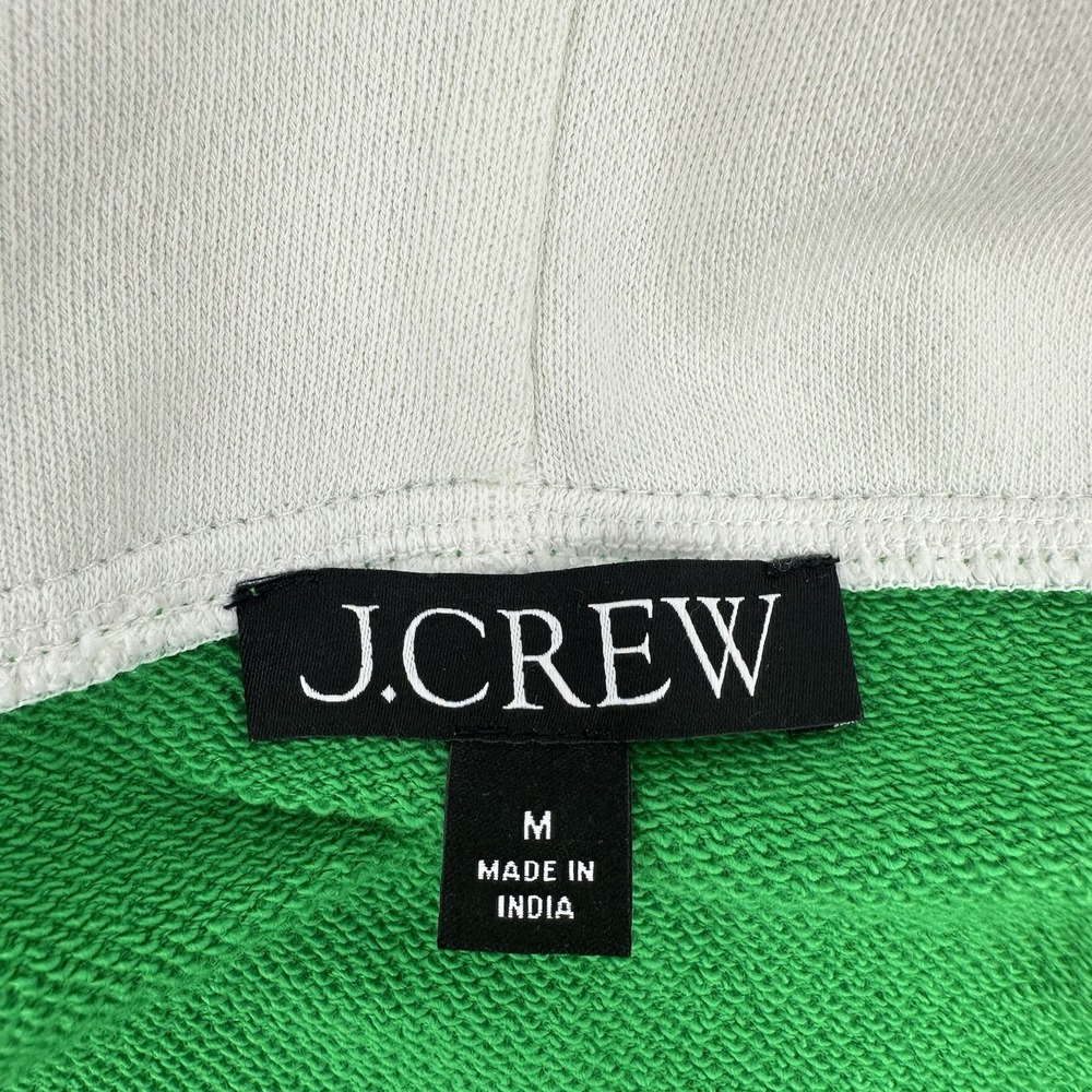 NWOT J.Crew Women's Green Ivory Terry Fleece Full Zip Anorak Hoodie M Drawstring - Picture 4 of 15